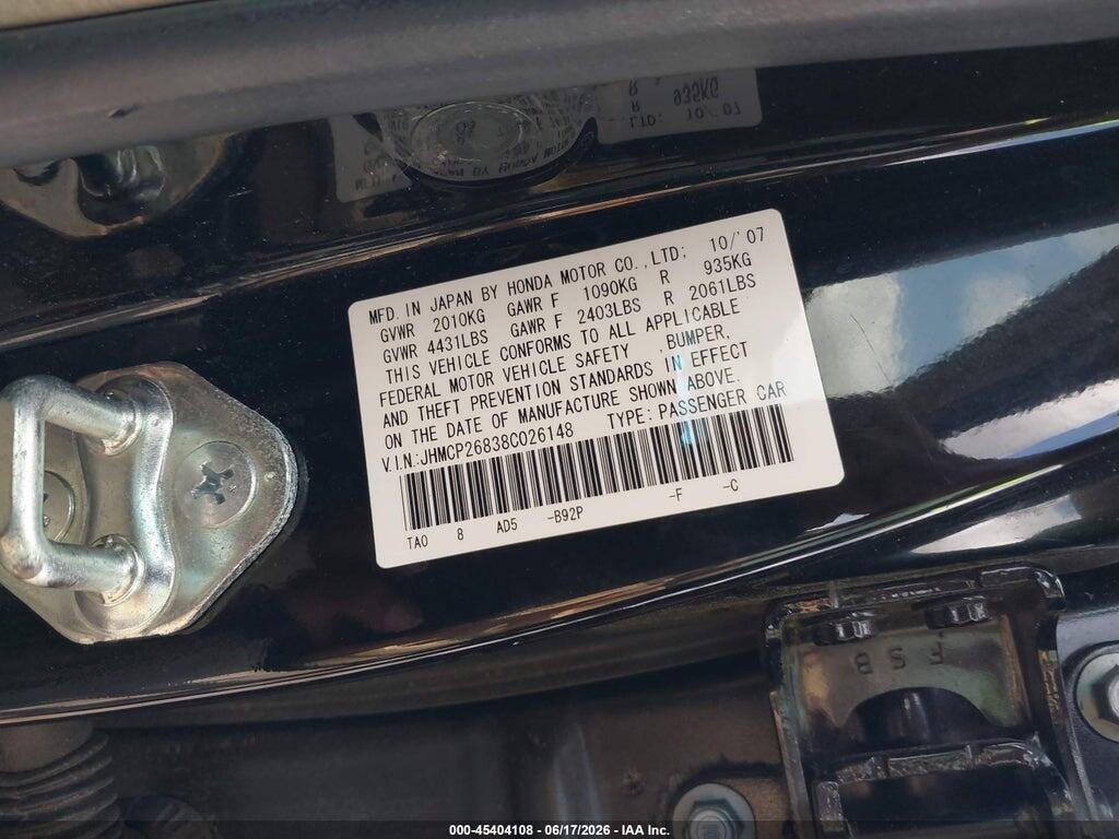 JHMCP26838C026148 2008 HONDA ACCORD photo no. 9