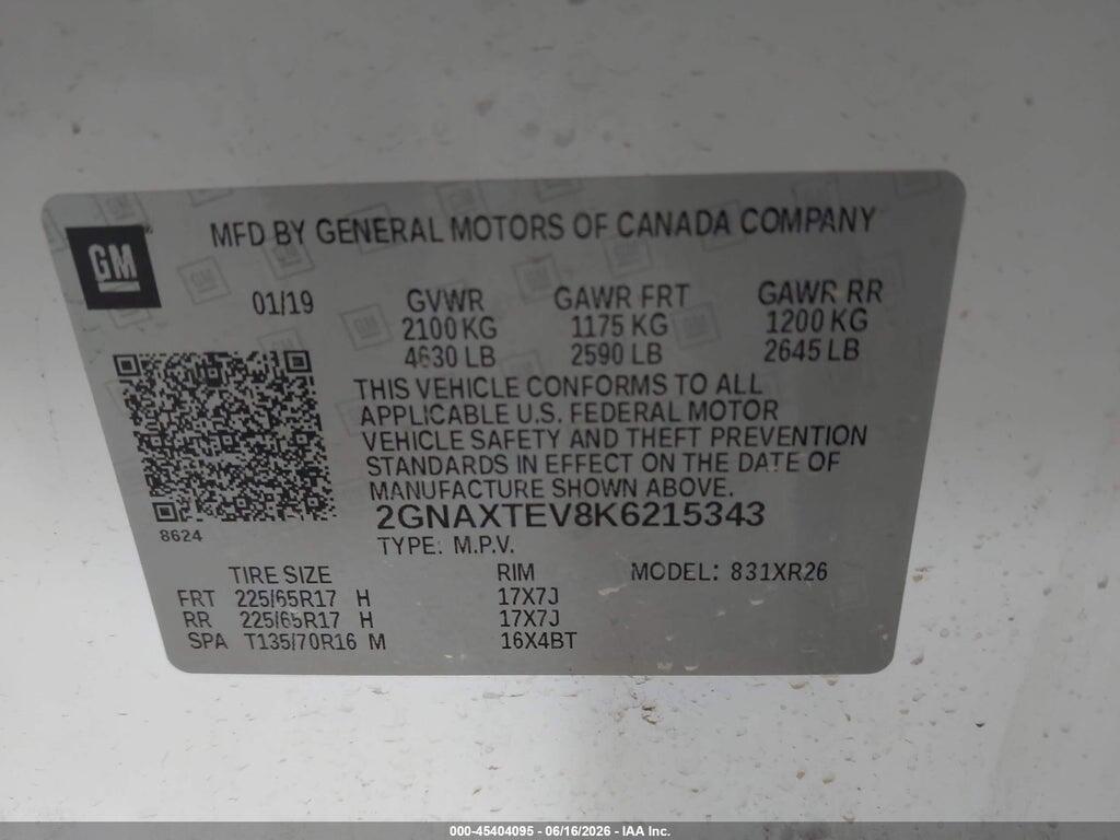 2GNAXTEV8K6215343 2019 CHEVROLET EQUINOX photo no. 9