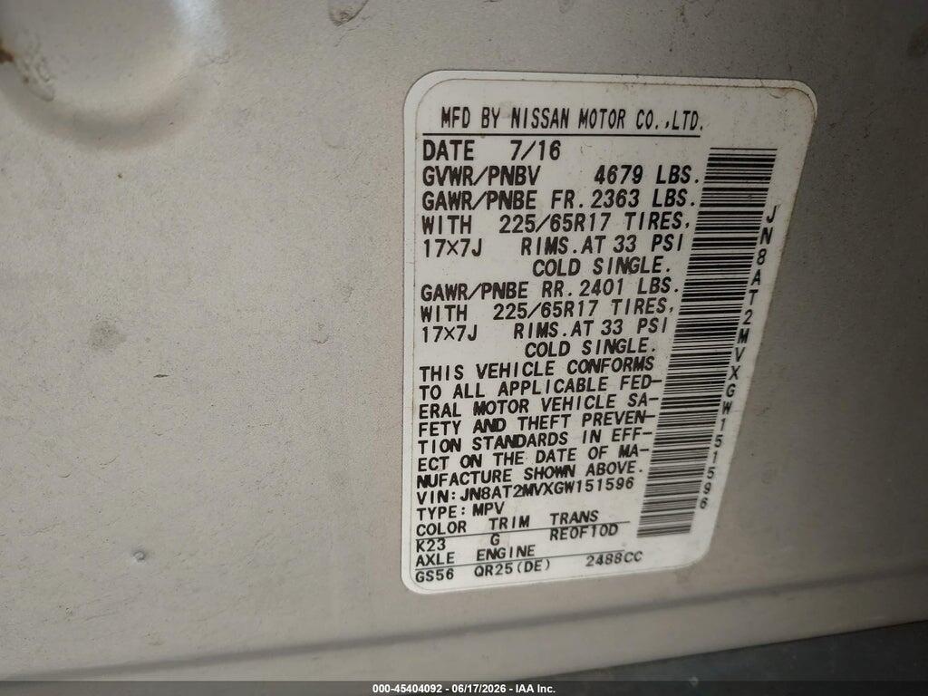 JN8AT2MVXGW151596 2016 NISSAN ROGUE photo no. 9