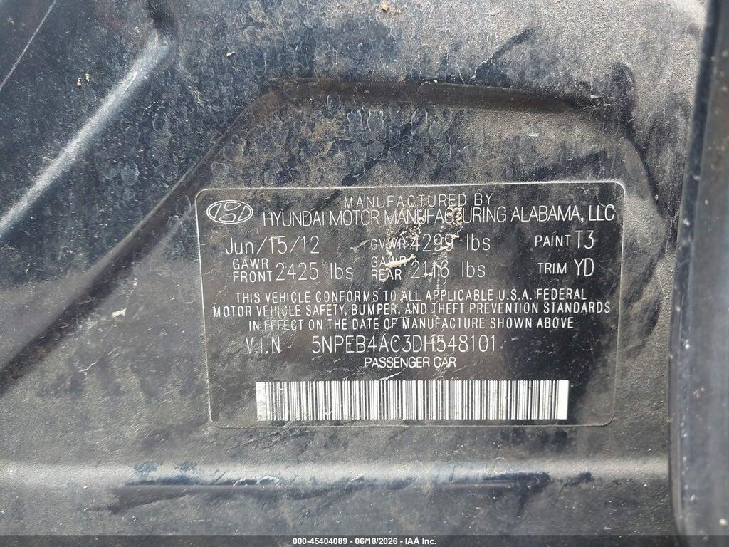 5NPEB4AC3DH548101 2013 HYUNDAI SONATA photo no. 9