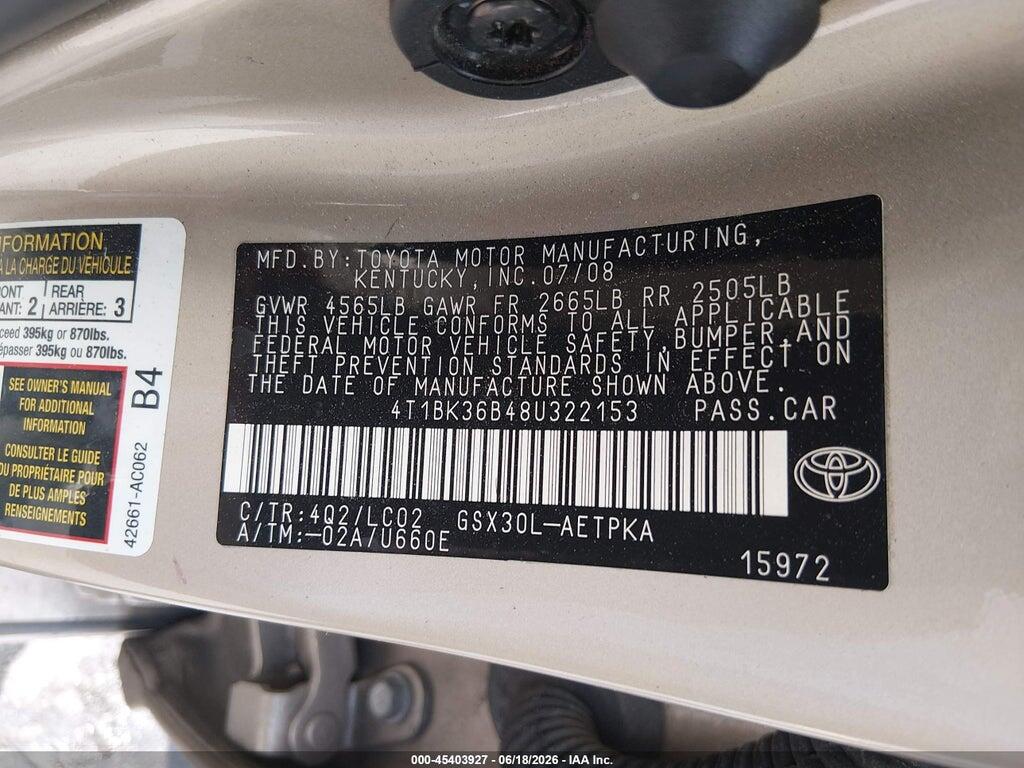 4T1BK36B48U322153 2008 TOYOTA AVALON photo no. 9
