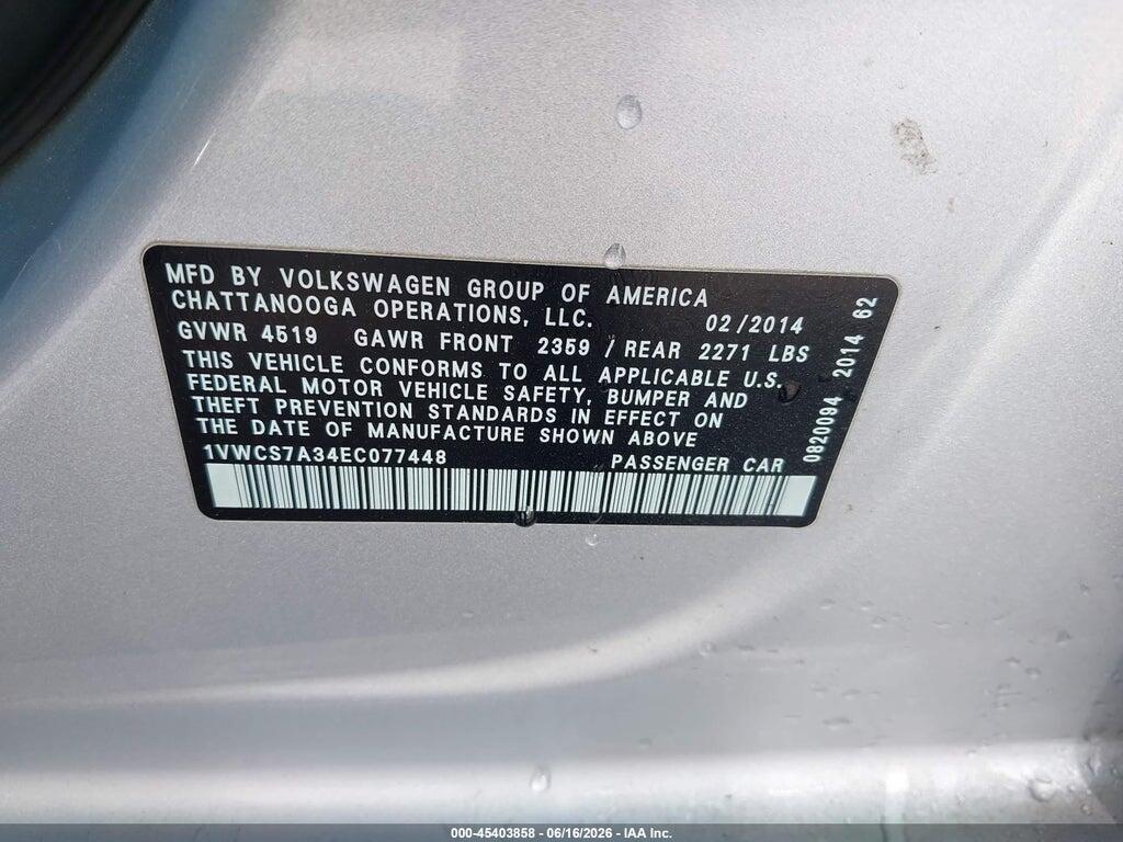 1VWCS7A34EC077448 2014 VOLKSWAGEN PASSAT photo no. 9