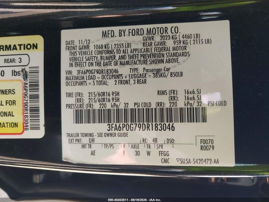 3FA6P0G79DR183046 2013 FORD FUSION photo no. 9