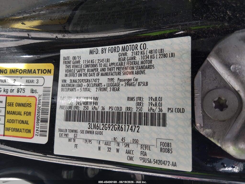 3LN6L2G92GR617472 2016 LINCOLN MKZ photo no. 9
