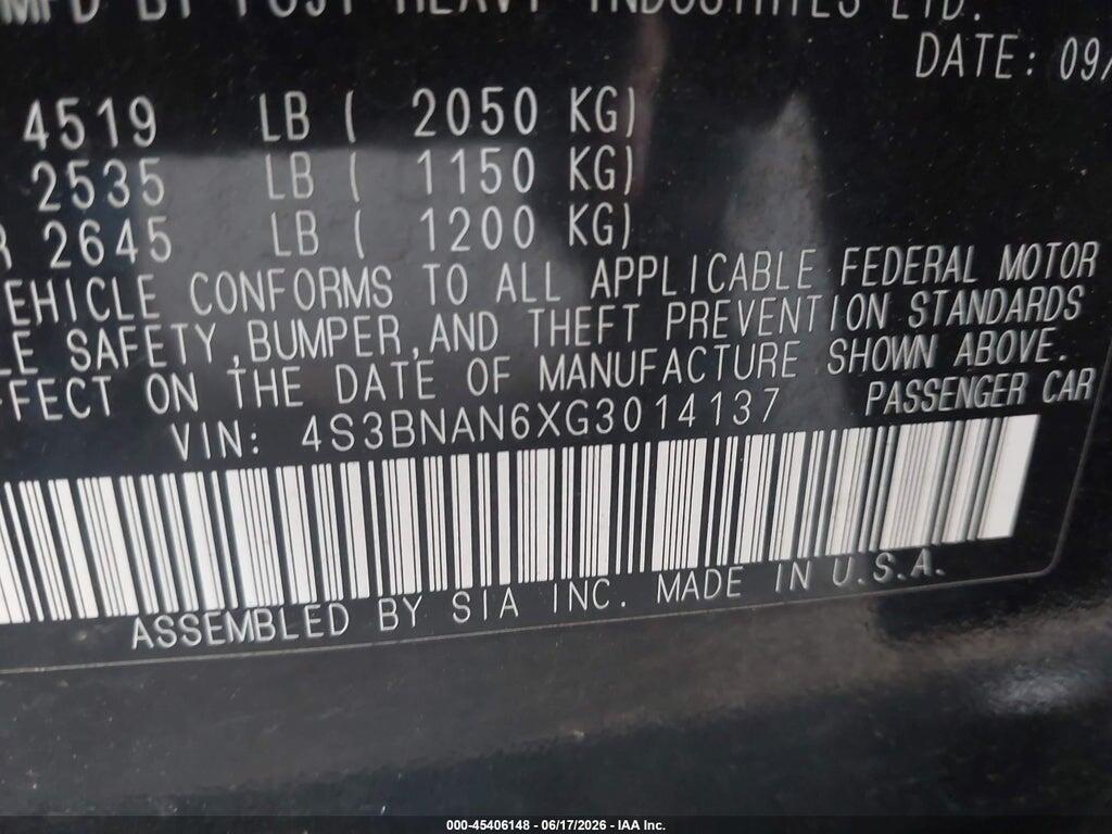 4S3BNAN6XG3014137 2016 SUBARU LEGACY photo no. 9