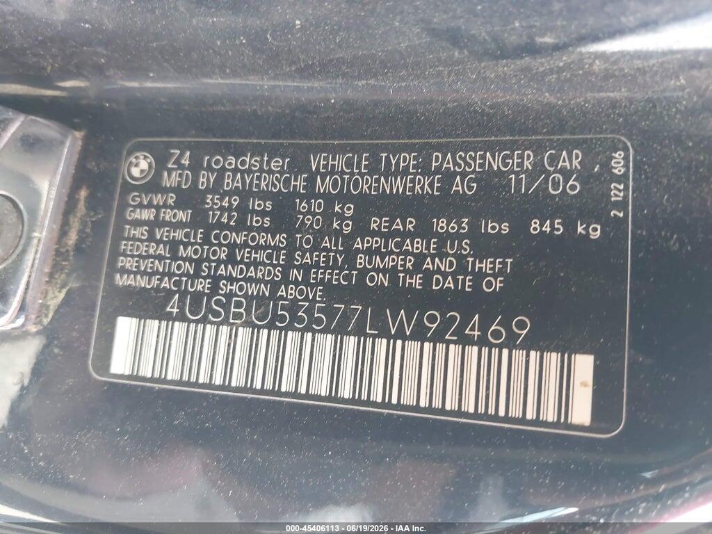 4USBU53577LW92469 2007 BMW Z4 photo no. 9