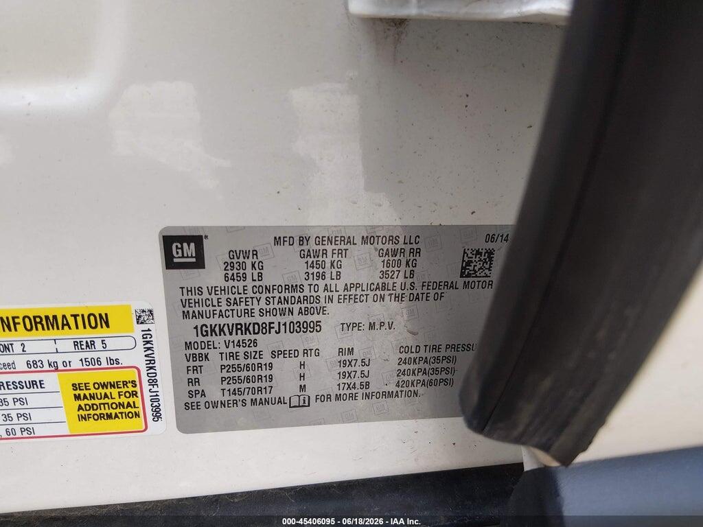 1GKKVRKD8FJ103995 2015 GMC ACADIA photo no. 9
