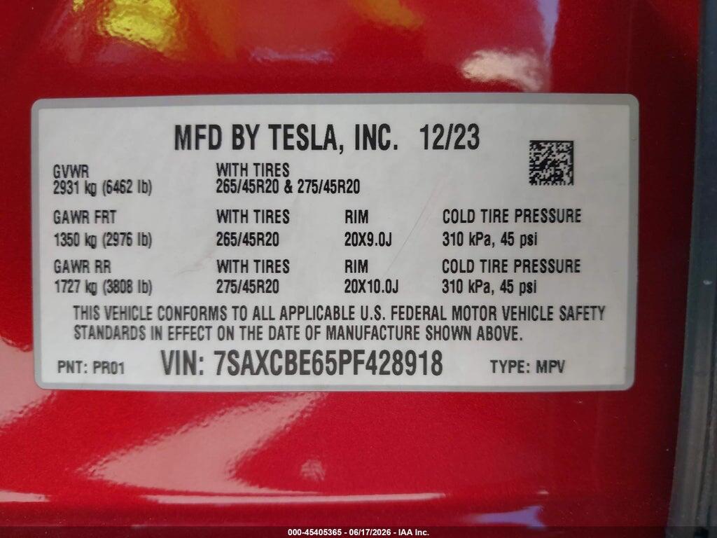 7SAXCBE65PF428918 2023 TESLA MODEL X photo no. 9