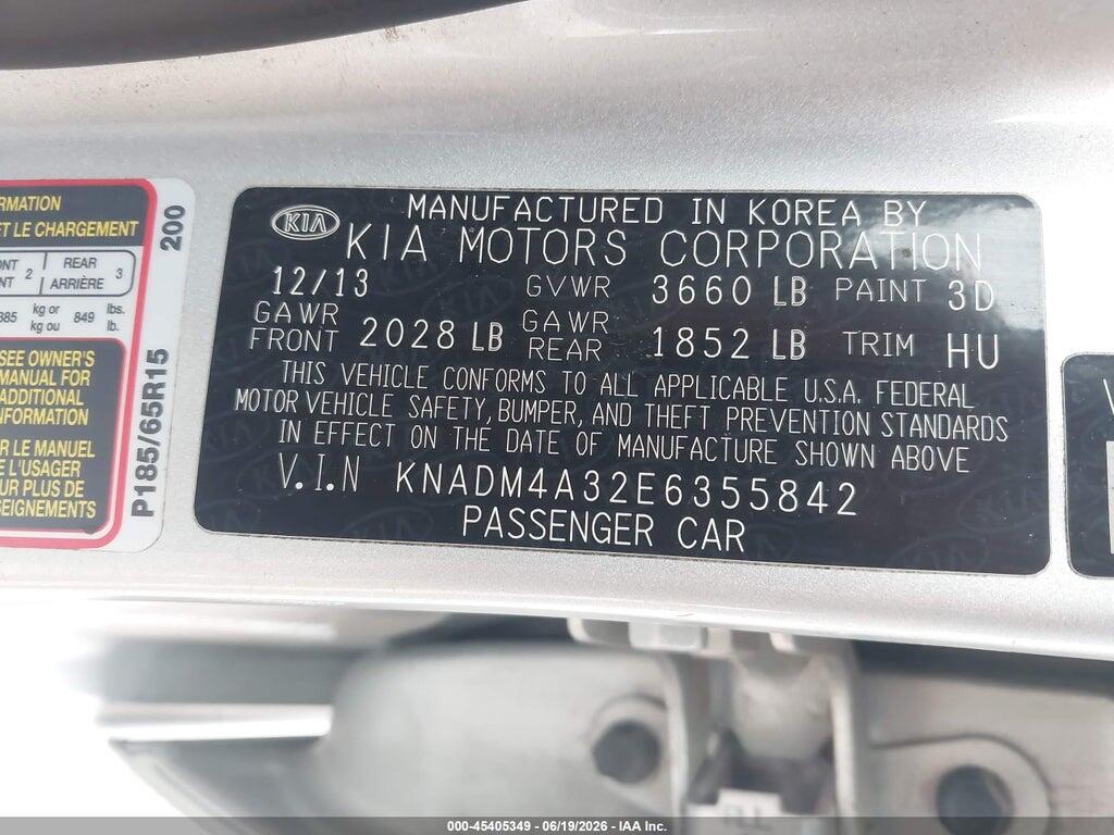 KNADM4A32E6355842 2014 KIA RIO photo no. 9