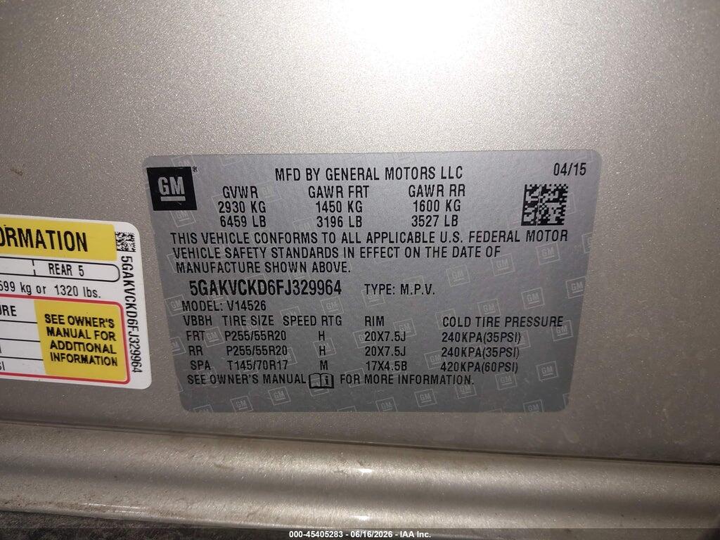 5GAKVCKD6FJ329964 2015 BUICK ENCLAVE photo no. 9