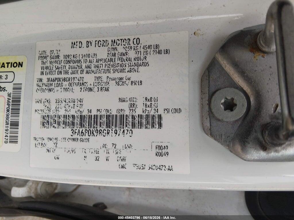 3FA6P0K98GR197470 2016 FORD FUSION photo no. 9