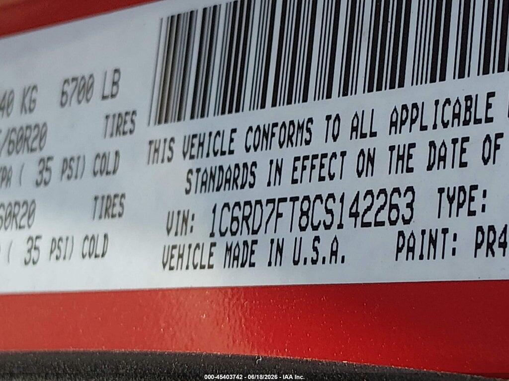 1C6RD7FT8CS142263 2012 RAM 1500 photo no. 9