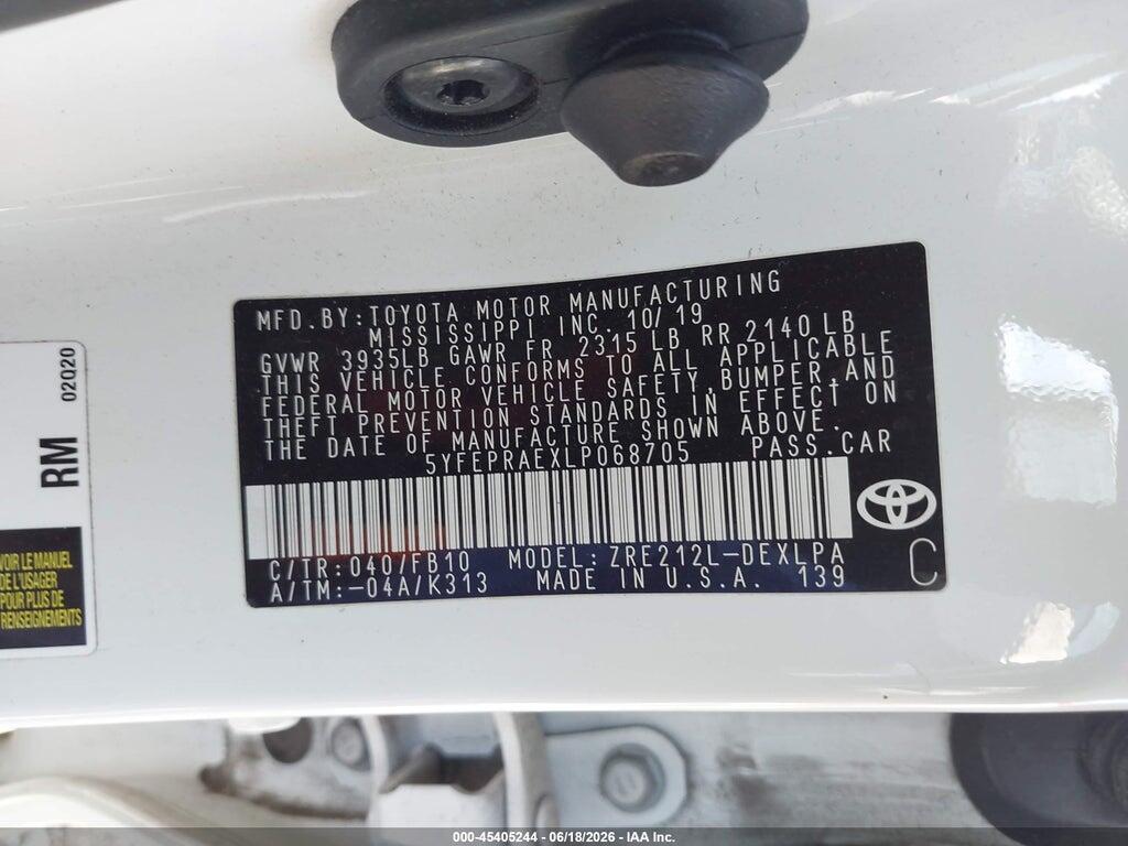 5YFEPRAEXLP068705 2020 TOYOTA COROLLA photo no. 9