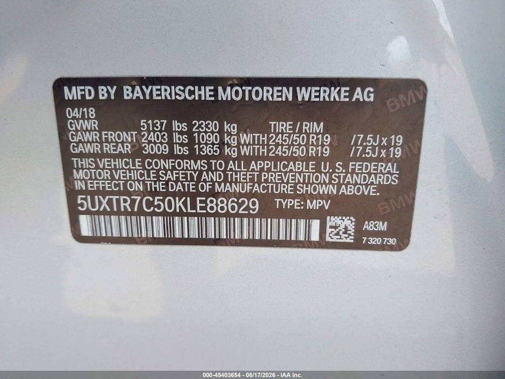 5UXTR7C50KLE88629 2019 BMW X3 photo no. 9