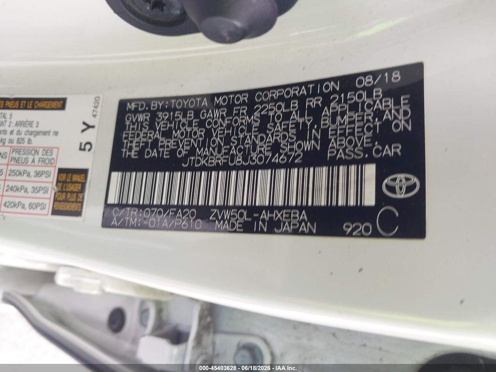 JTDKBRFU8J3074672 2018 TOYOTA PRIUS photo no. 9