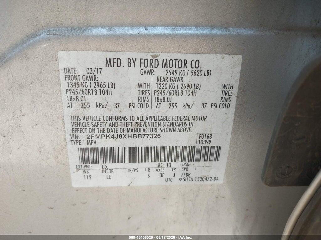 2FMPK4J8XHBB77326 2017 FORD EDGE photo no. 9