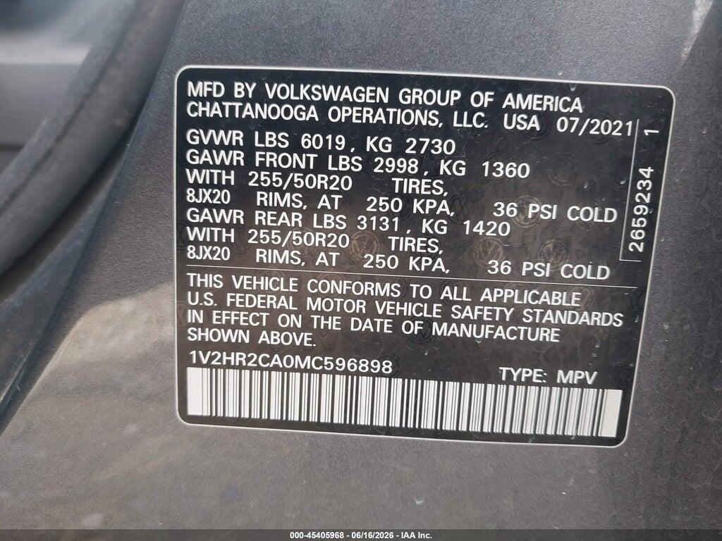 1V2HR2CA0MC596898 2021 VOLKSWAGEN ATLAS photo no. 9