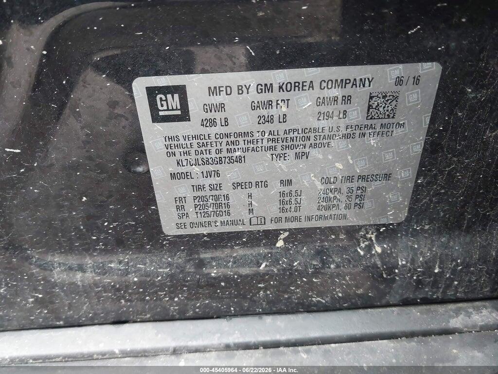KL7CJLSB3GB735481 2016 CHEVROLET TRAX photo no. 9