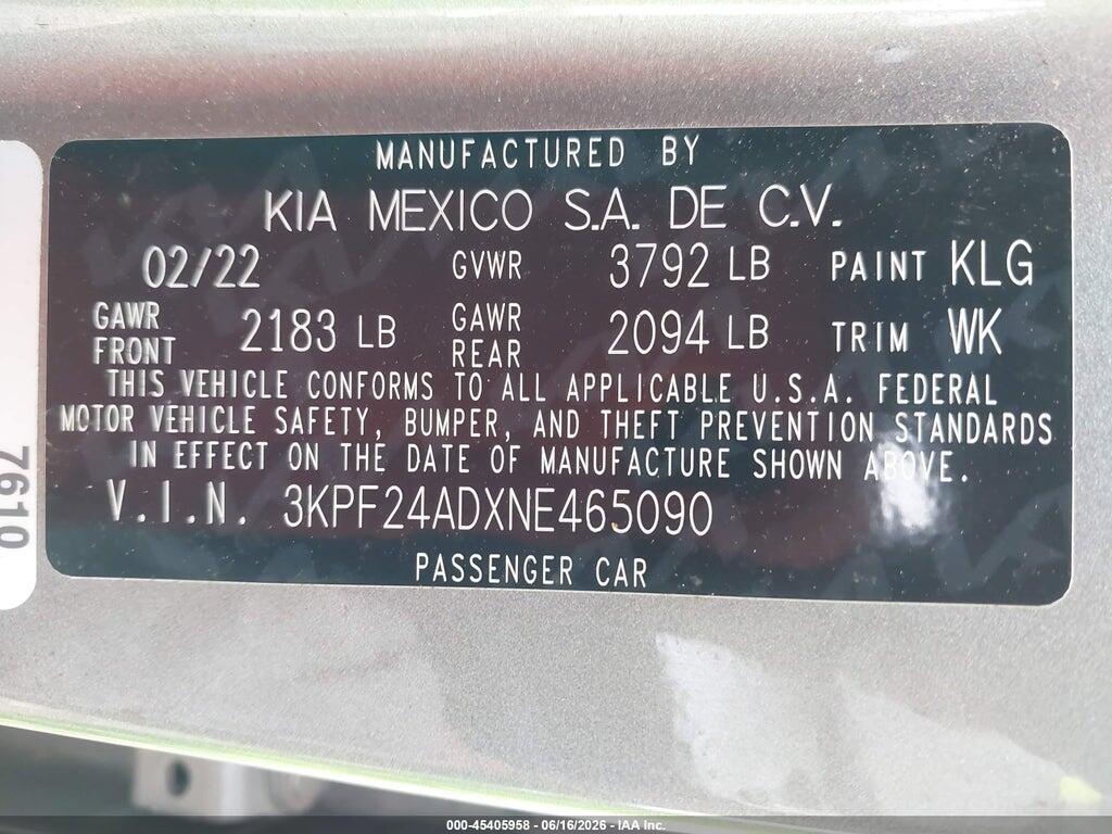 3KPF24ADXNE465090 2022 KIA FORTE photo no. 9