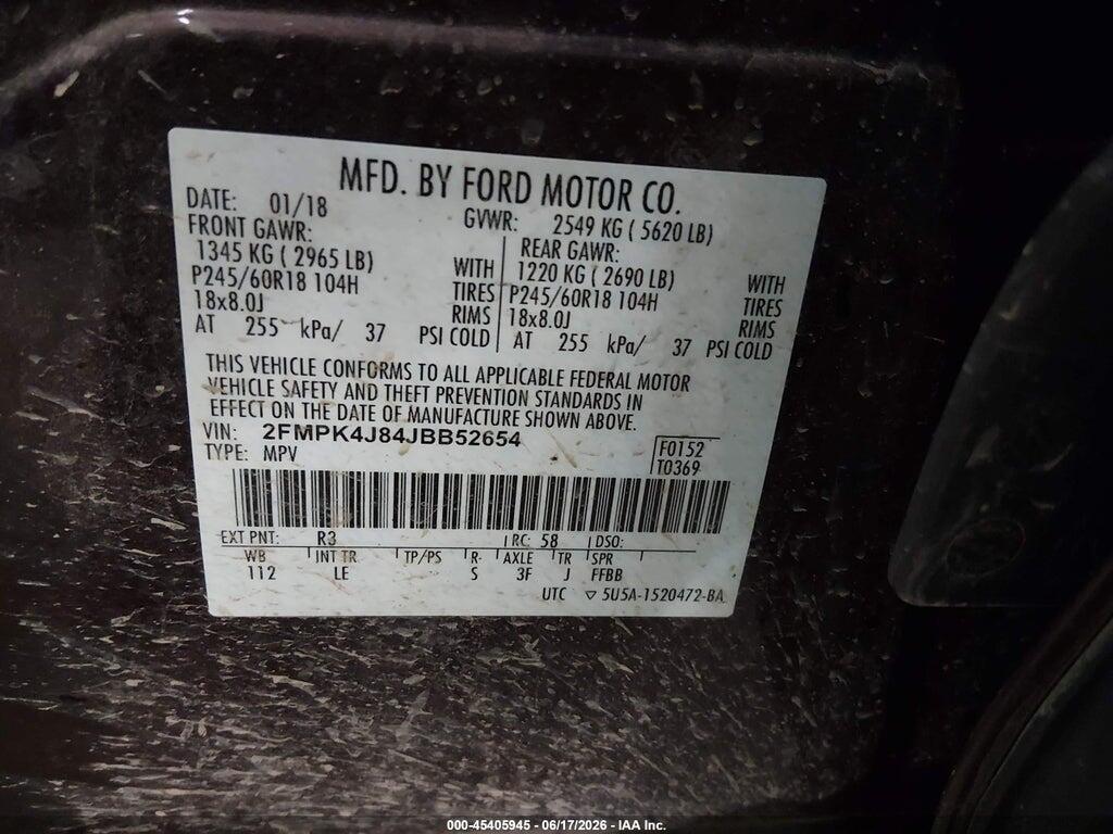 2FMPK4J84JBB52654 2018 FORD EDGE photo no. 9