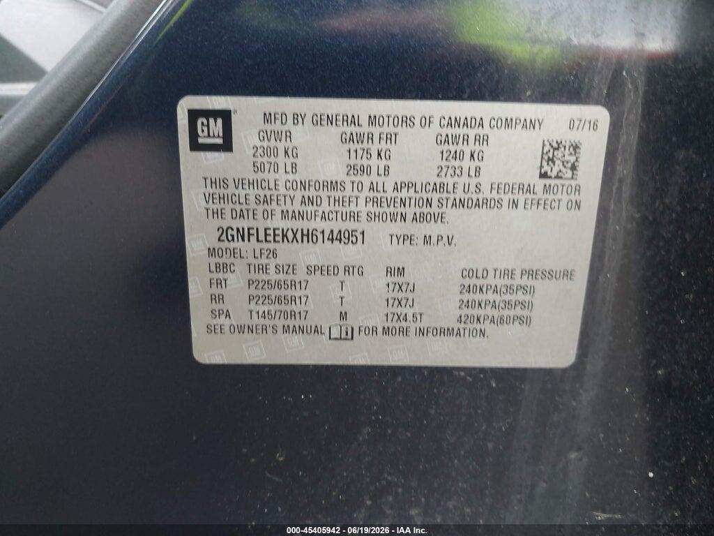2GNFLEEKXH6144951 2017 CHEVROLET EQUINOX photo no. 9
