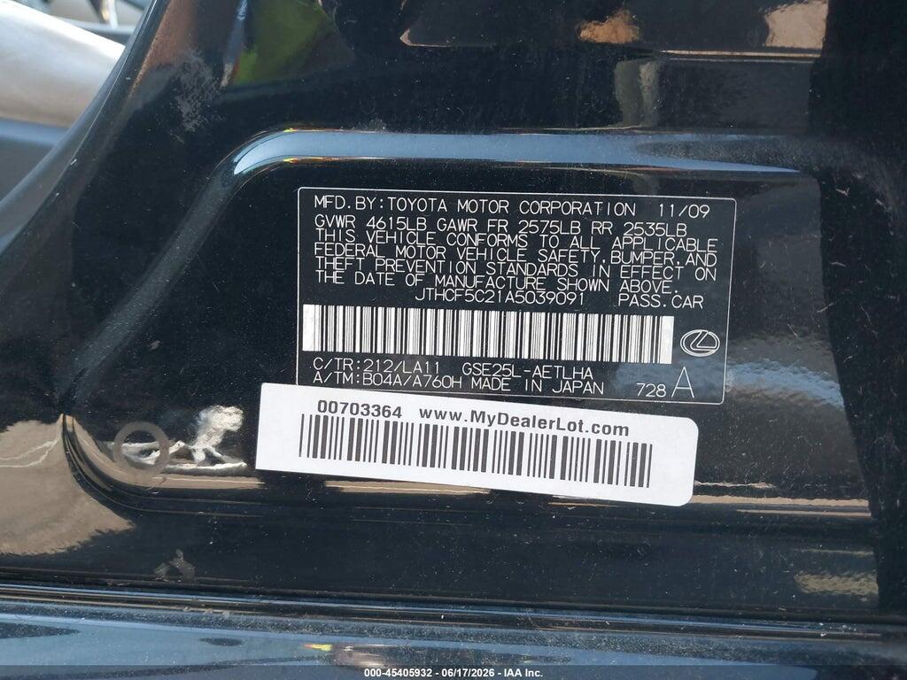 JTHCF5C21A5039091 2010 LEXUS IS 250 photo no. 9