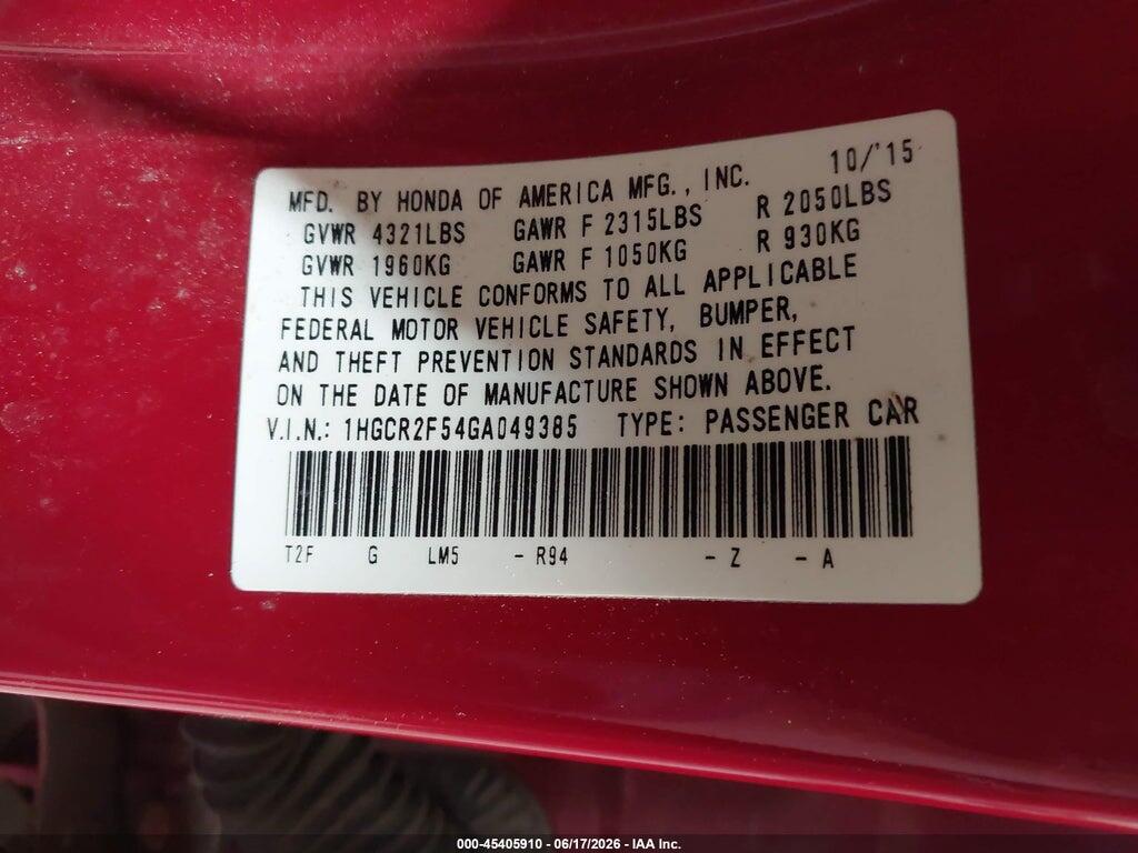 1HGCR2F54GA049385 2016 HONDA ACCORD photo no. 9