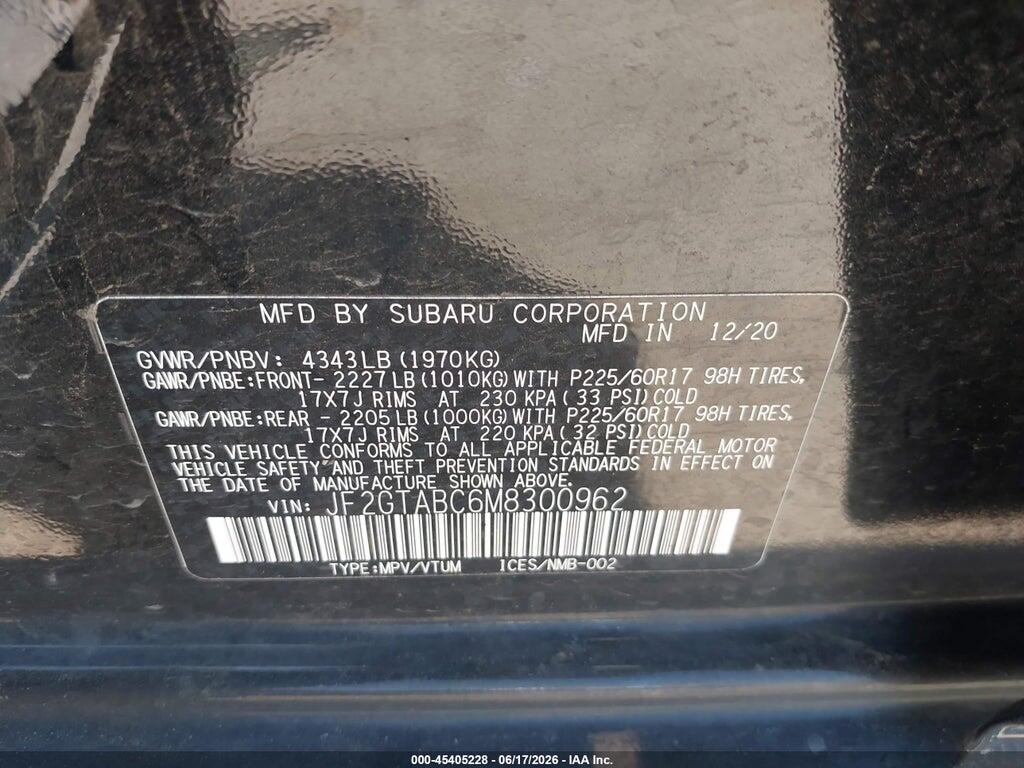 JF2GTABC6M8300962 2021 SUBARU CROSSTREK photo no. 9