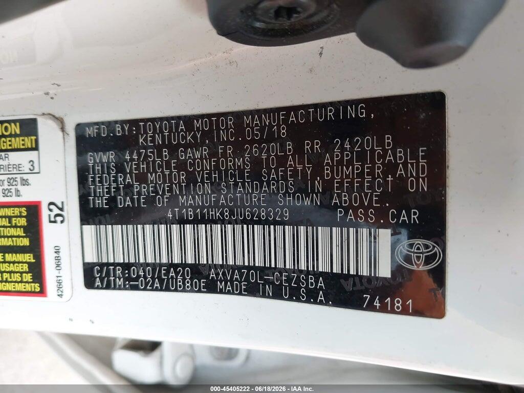 4T1B11HK8JU628329 2018 TOYOTA CAMRY photo no. 9
