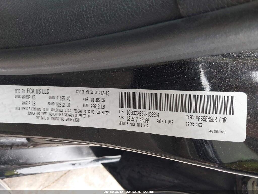 1C3CCCAB2GN159934 2016 CHRYSLER 200 photo no. 9