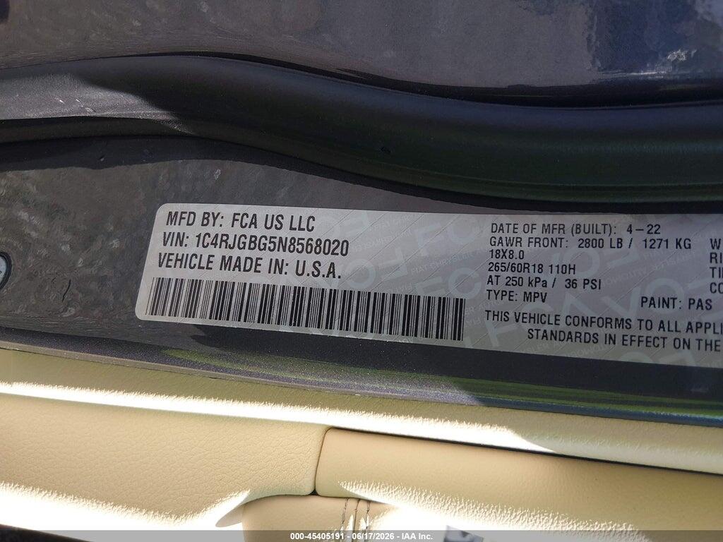 1C4RJGBG5N8568020 2022 JEEP GRAND CHEROKEE photo no. 9