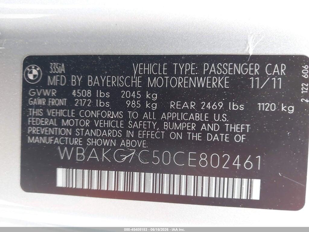 WBAKG7C50CE802461 2012 BMW 335I photo no. 9