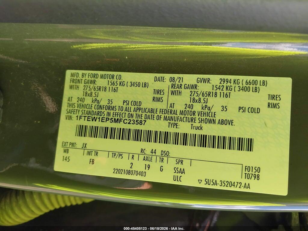 1FTEW1EP5MFC23587 2021 FORD F-150 photo no. 9