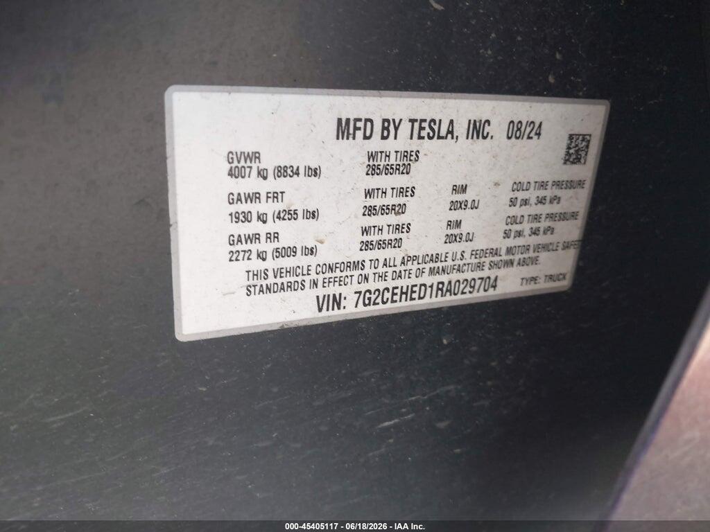 7G2CEHED1RA029704 2024 TESLA CYBERTRUCK photo no. 9