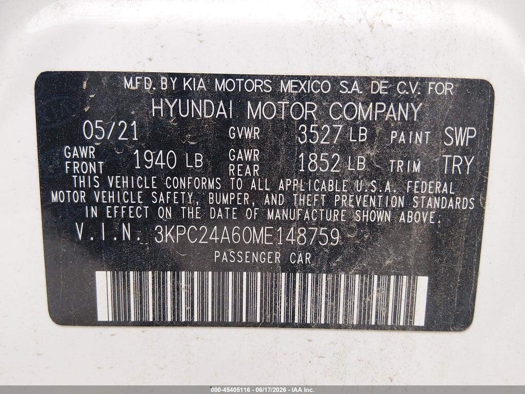 3KPC24A60ME148759 2021 HYUNDAI ACCENT photo no. 9
