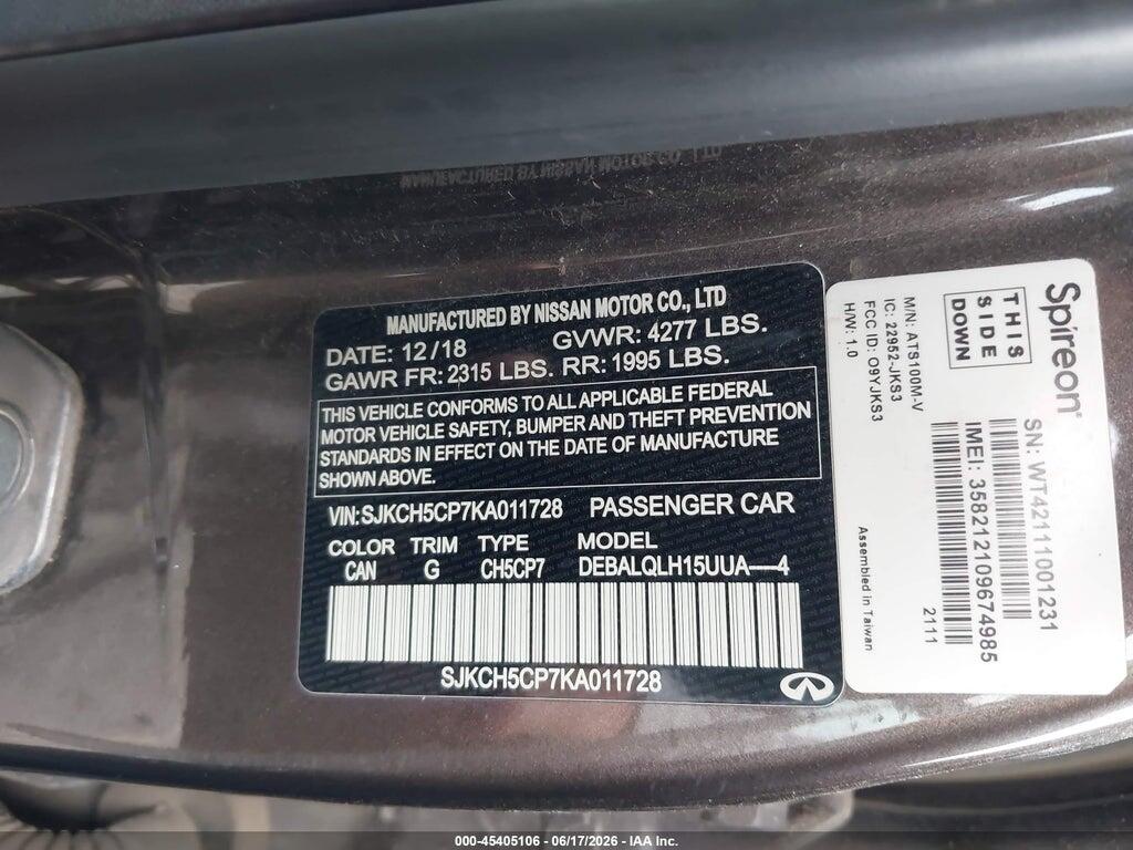 SJKCH5CP7KA011728 2019 INFINITI QX30 photo no. 9