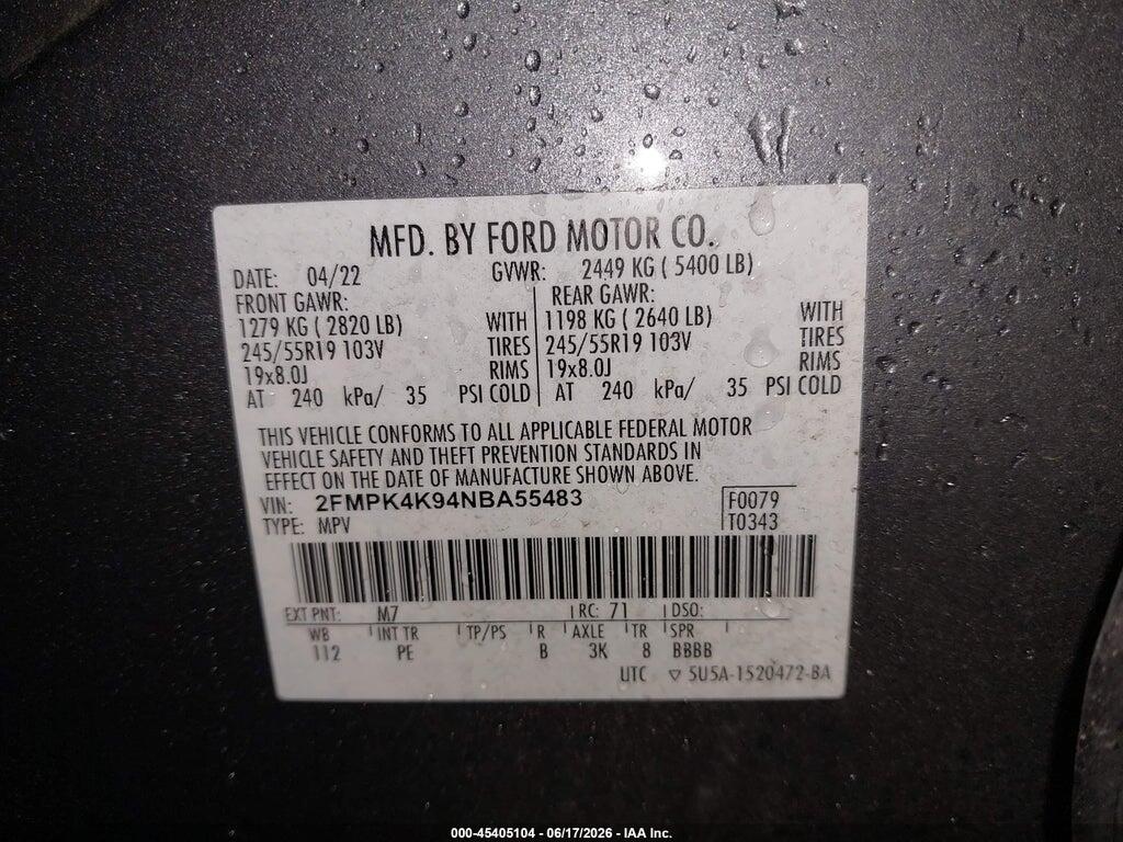2FMPK4K94NBA55483 2022 FORD EDGE photo no. 9