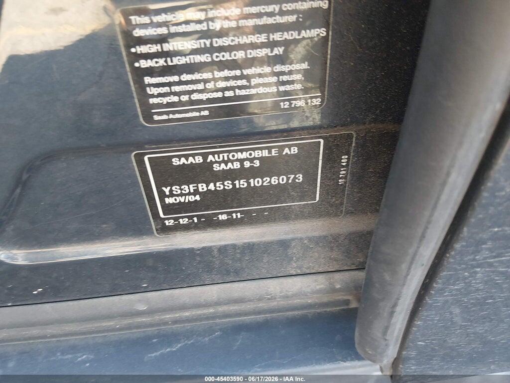 YS3FB45S151026073 2005 SAAB 9-3 photo no. 9