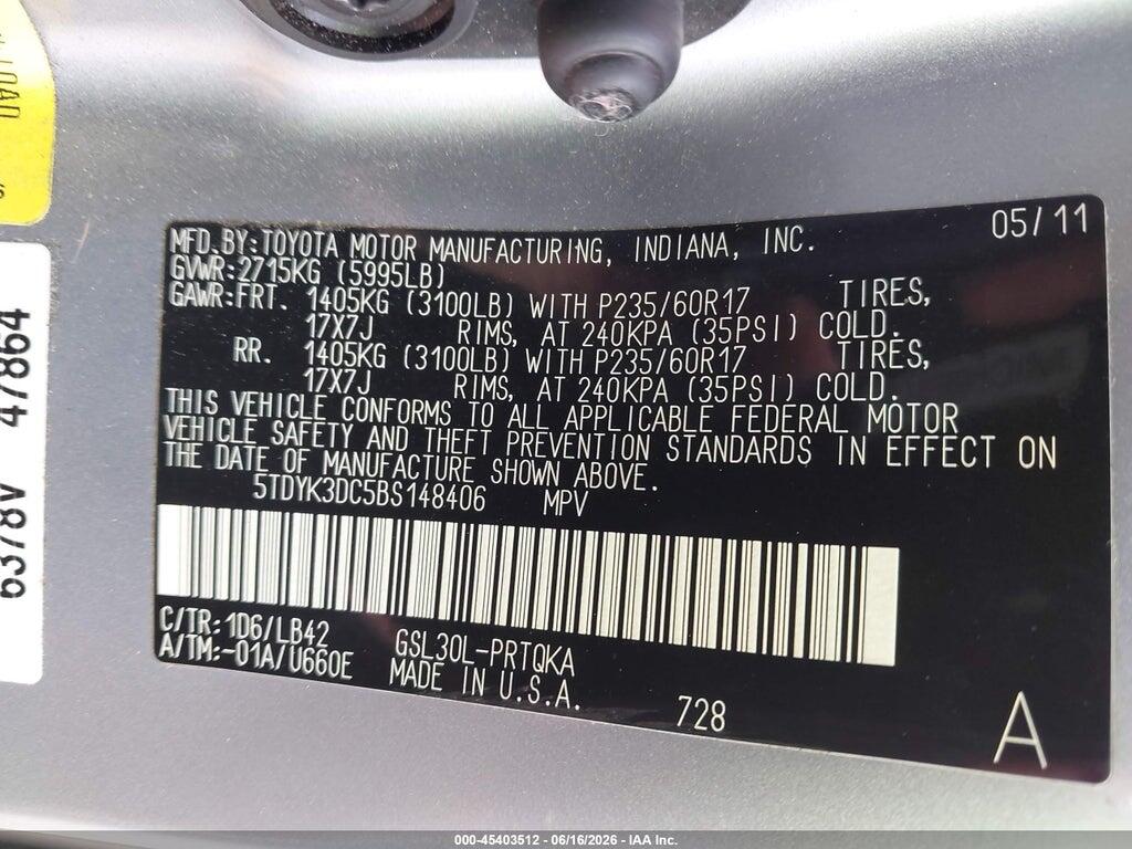 5TDYK3DC5BS148406 2011 TOYOTA SIENNA photo no. 9