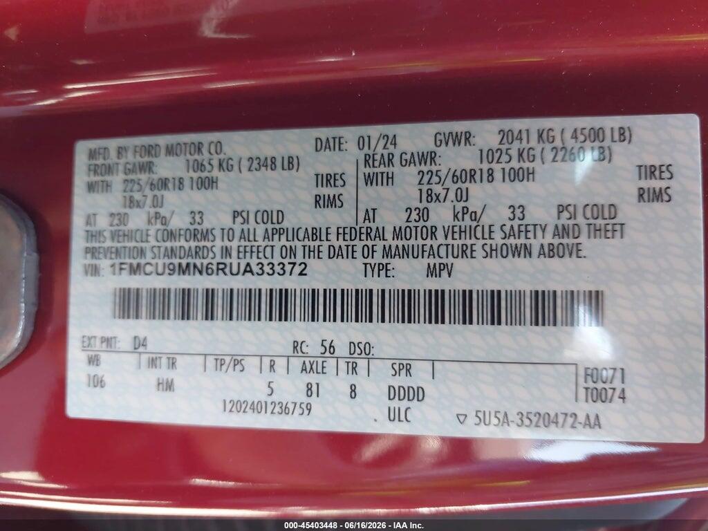 1FMCU9MN6RUA33372 2024 FORD ESCAPE photo no. 9