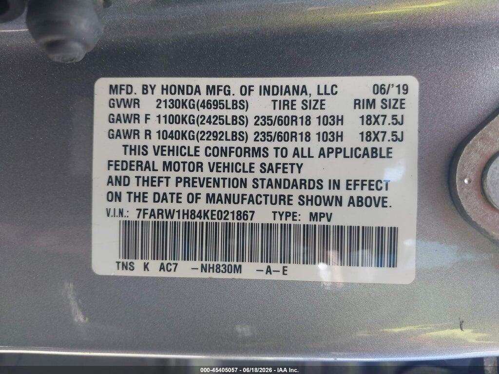 7FARW1H84KE021867 2019 HONDA CR-V photo no. 9