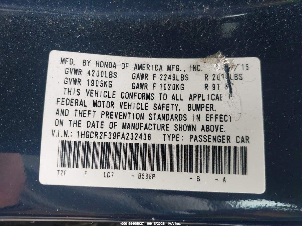 1HGCR2F39FA232438 2015 HONDA ACCORD photo no. 9