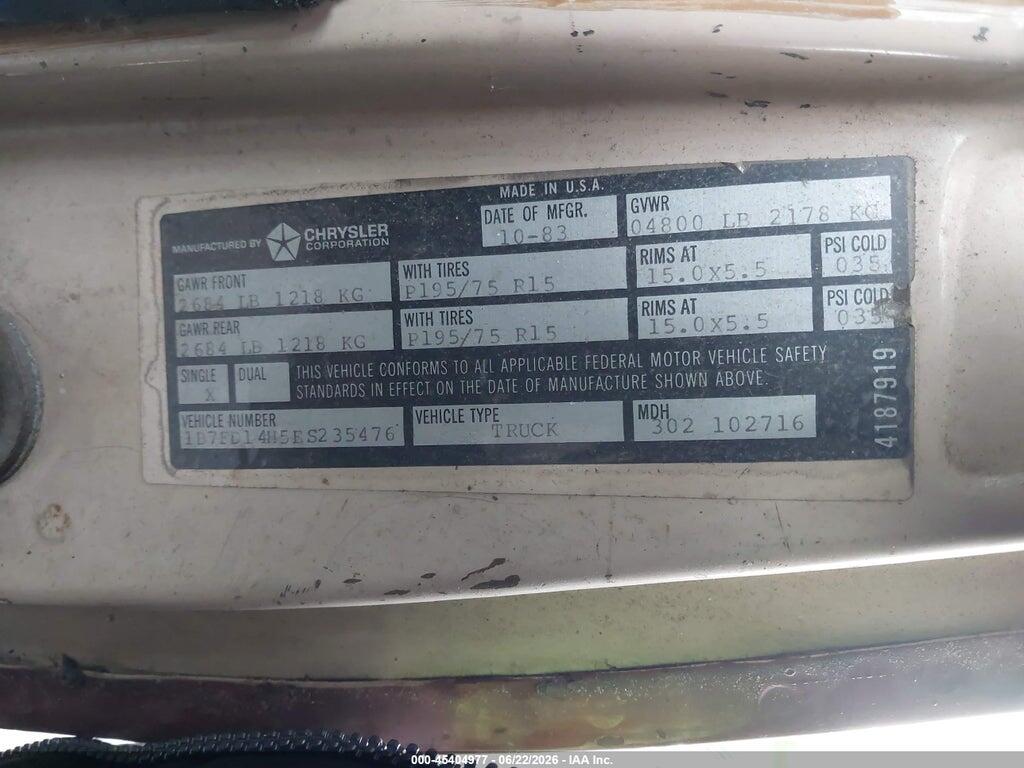 1B7FD14H5ES235476 1984 DODGE D-SERIES photo no. 9