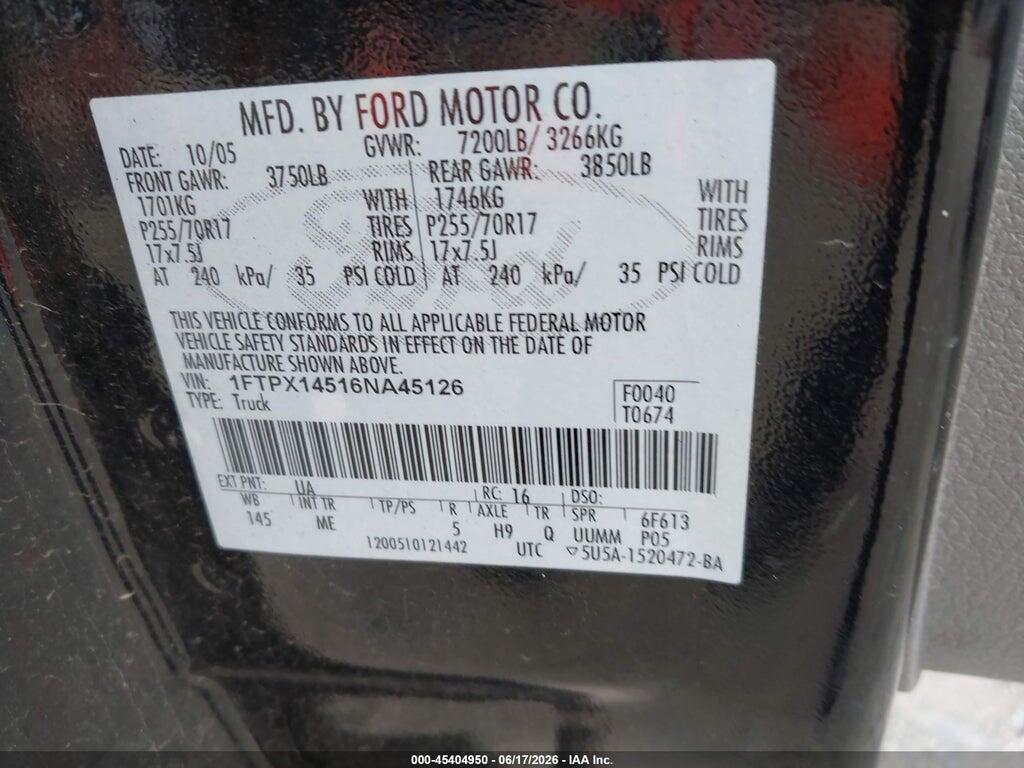 1FTPX14516NA45126 2006 FORD F-150 photo no. 9