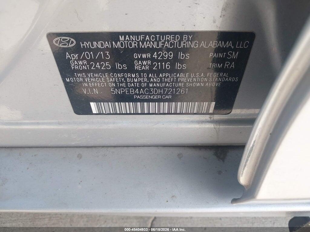 5NPEB4AC3DH721261 2013 HYUNDAI SONATA photo no. 9