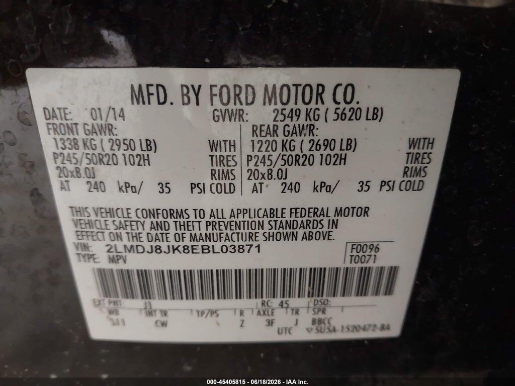 2LMDJ8JK8EBL03871 2014 LINCOLN MKX photo no. 9