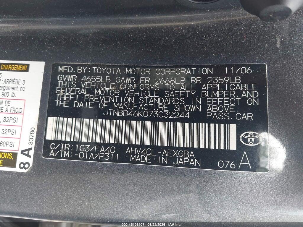 JTNBB46K073032244 2007 TOYOTA CAMRY HYBRID photo no. 9