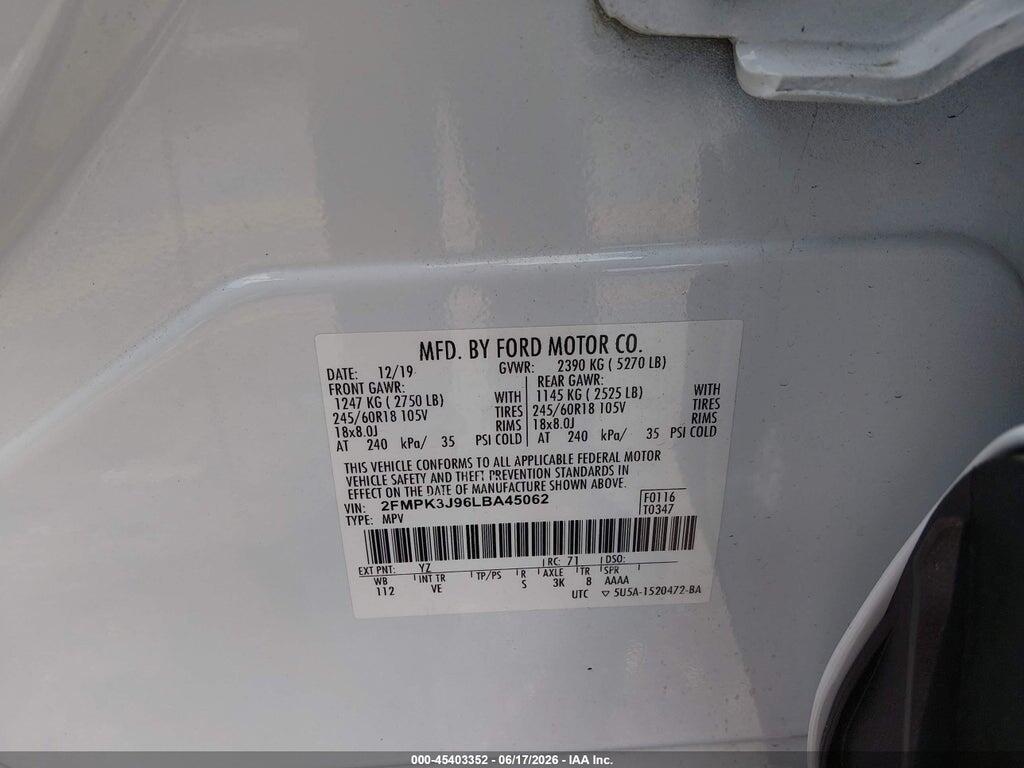2FMPK3J96LBA45062 2020 FORD EDGE photo no. 9