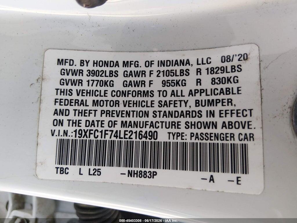 19XFC1F74LE216490 2020 HONDA CIVIC photo no. 9