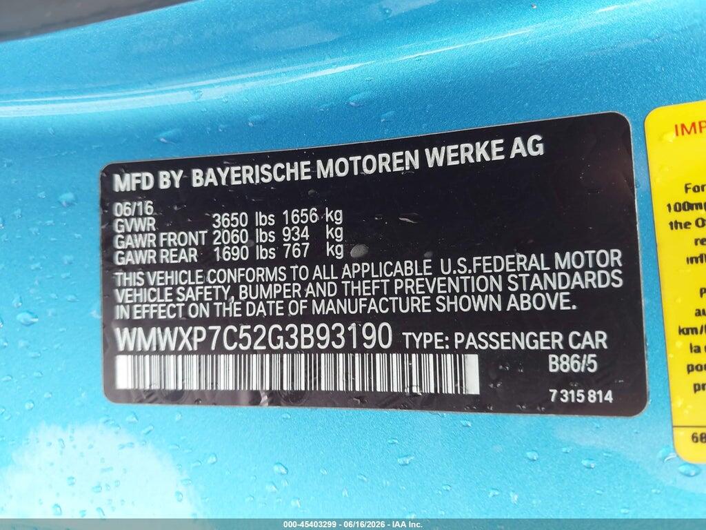 WMWXP7C52G3B93190 2016 MINI HARDTOP photo no. 9